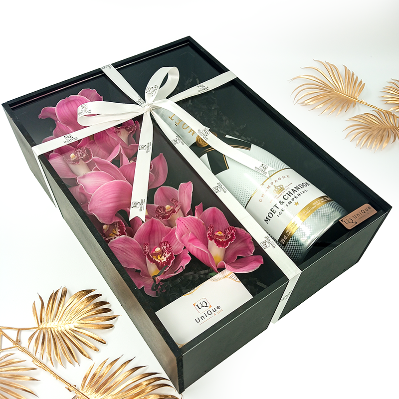 Gift Box de lux Moet Imperial Ice si Orhidee naturala